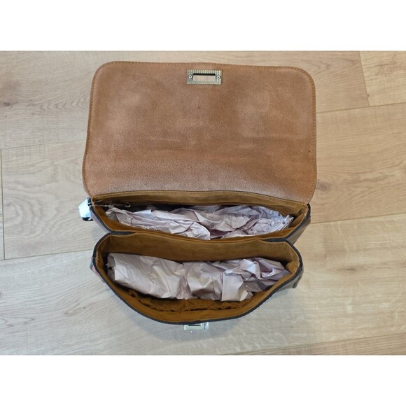 Patricia Nash Top Handle Satchel Yoeky Colorblock British Black Tan Leather - Picture 4 of 11